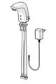Waschtischbatterie in Chrom mit zwei Anschlüssen. Der Wasserhahn hat eine schlanke Form und ist mit einem elektrischen Anschluss ausgestattet. Hersteller ist HANSA.
